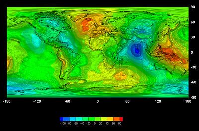 欧洲探测卫星Goce绘出的首幅地球重力场图