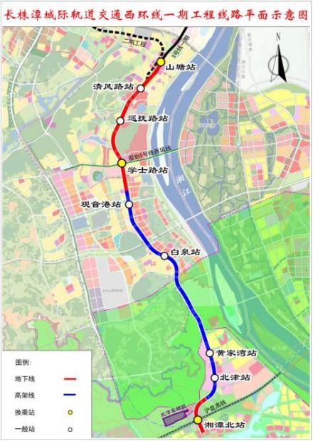 长株潭城际轨道交通西环线一期工程线路平面示意图