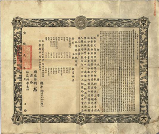 1907年京师大学堂首届毕业典礼颁发的毕业文凭