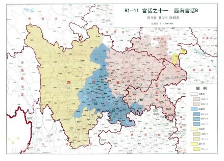 西南官话四川话核心四片分布图
