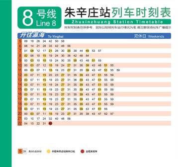 8号线朱辛庄站双休日列车时刻表