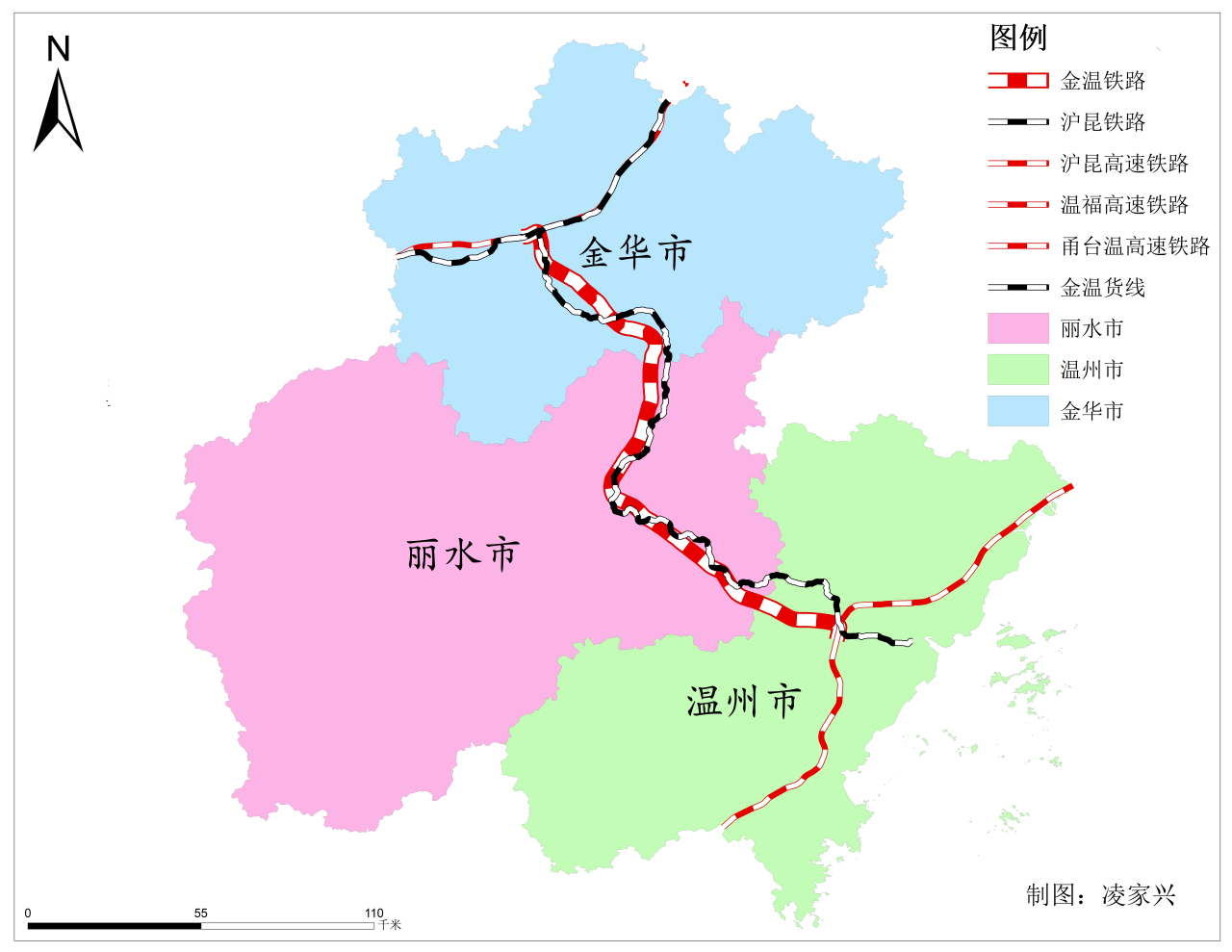 金温铁路示意图（甬台温铁路与温福铁路已合并为杭深铁路）