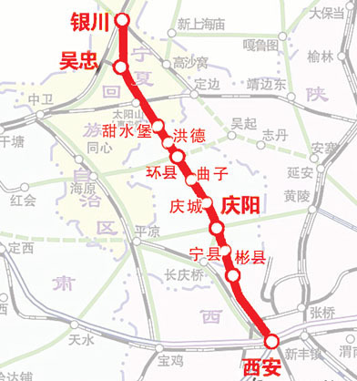 银西高速铁路线路走向示意图 