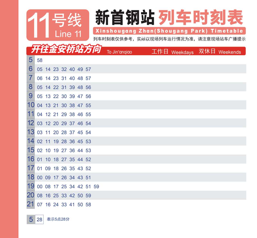 新首钢站列车时刻表