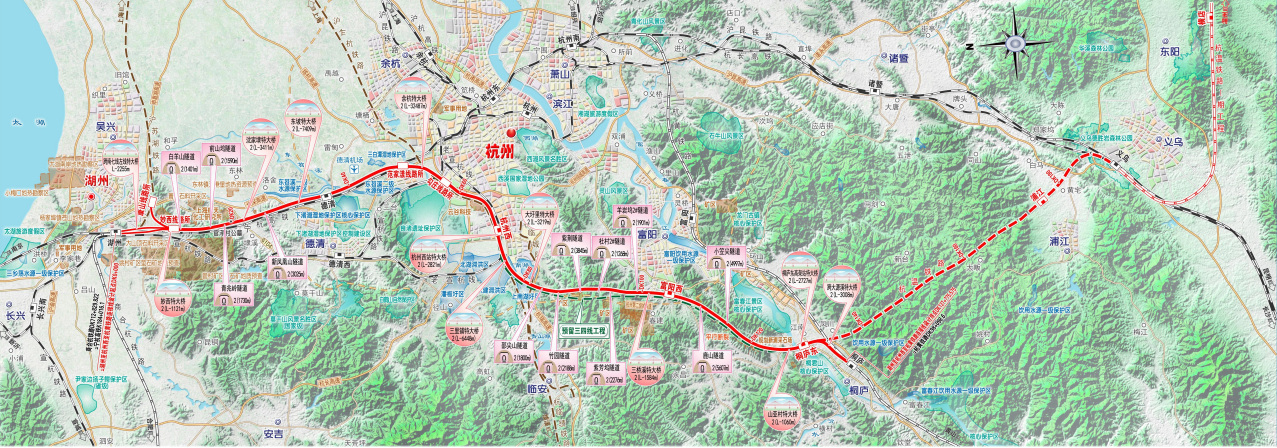 湖州至杭州西至杭黄铁路连接线初步设计线路平纵断面示意图