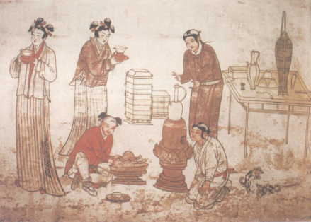 张匡墓前室东壁壁画备茶图