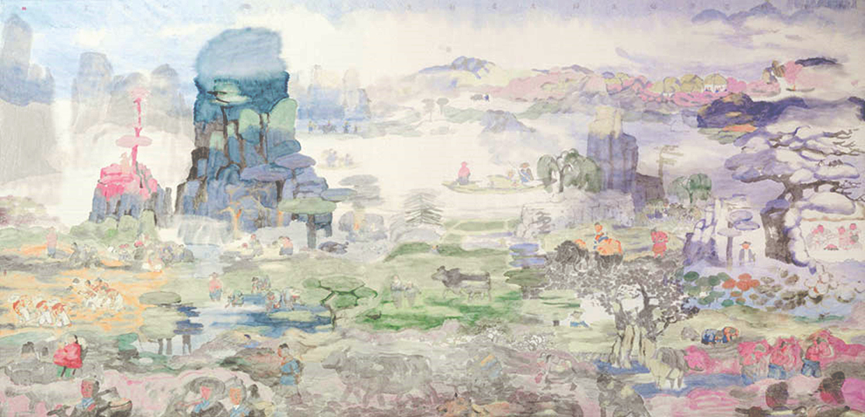 田黎明绘国画《桃花源记》 