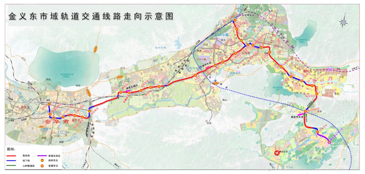 金义东市域轨道交通线路走向示意图