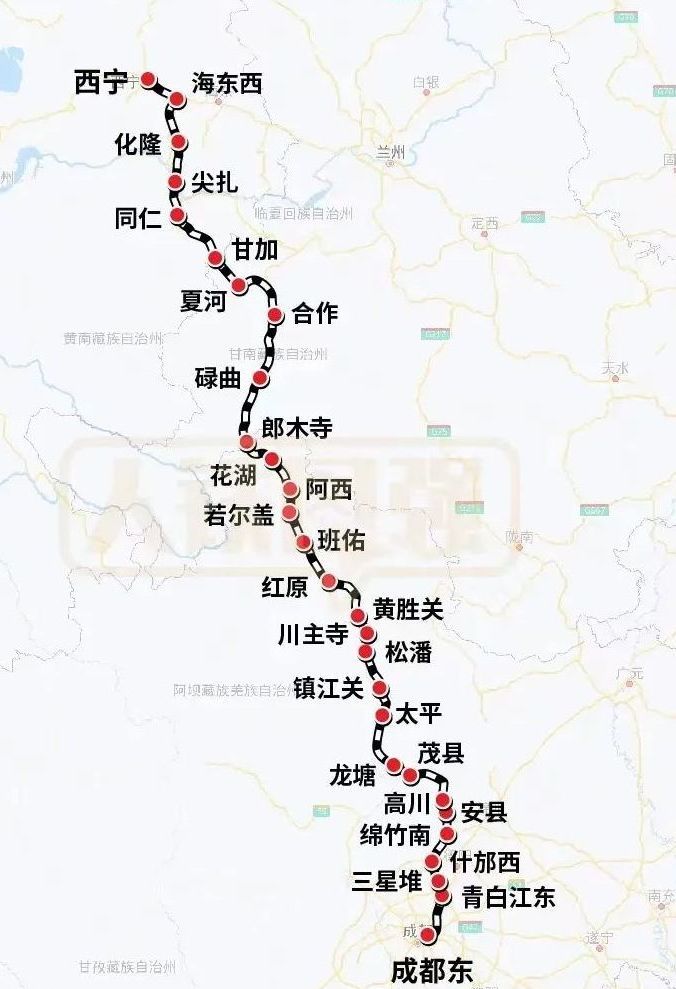 川青铁路全线线路走向示意图