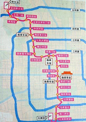北京地铁4号线线路示意图