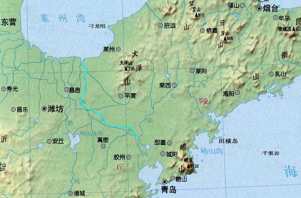 胶莱河在山东半岛的位置