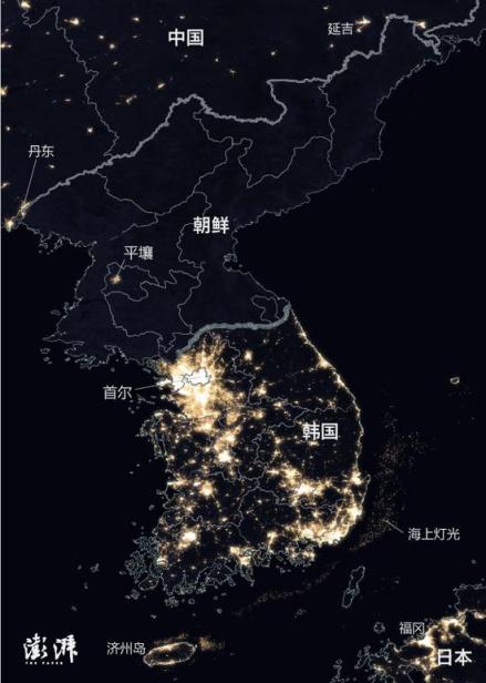 韩国各经济带的差异——NASA2016夜间地球照片