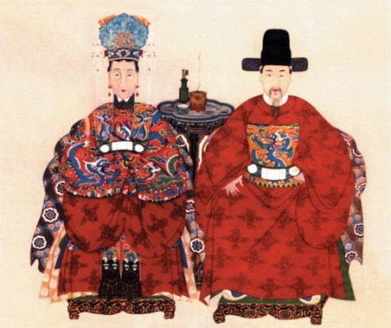 穿斗牛服的明邢玠夫妇像