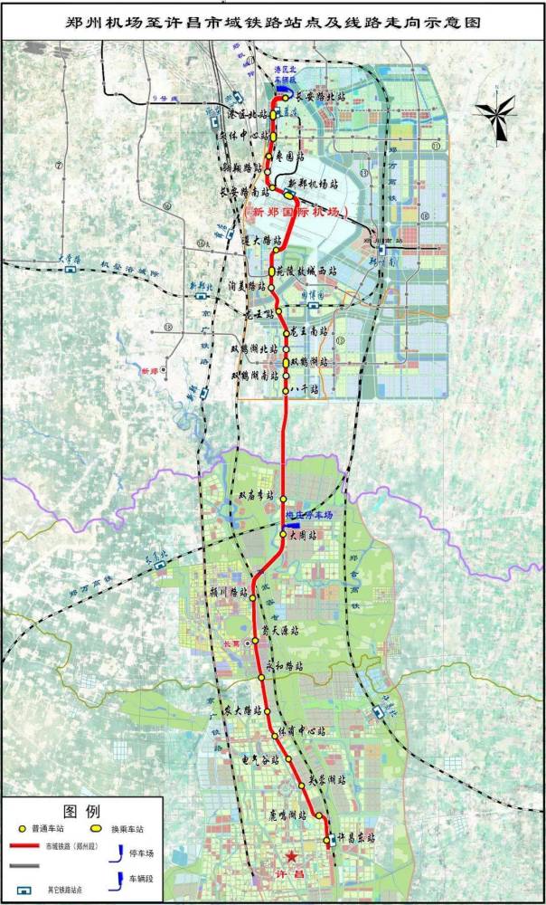 郑许市域铁路线路走向示意图