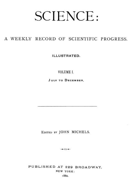 覆盖科学杂志第一卷的科学于1880年。