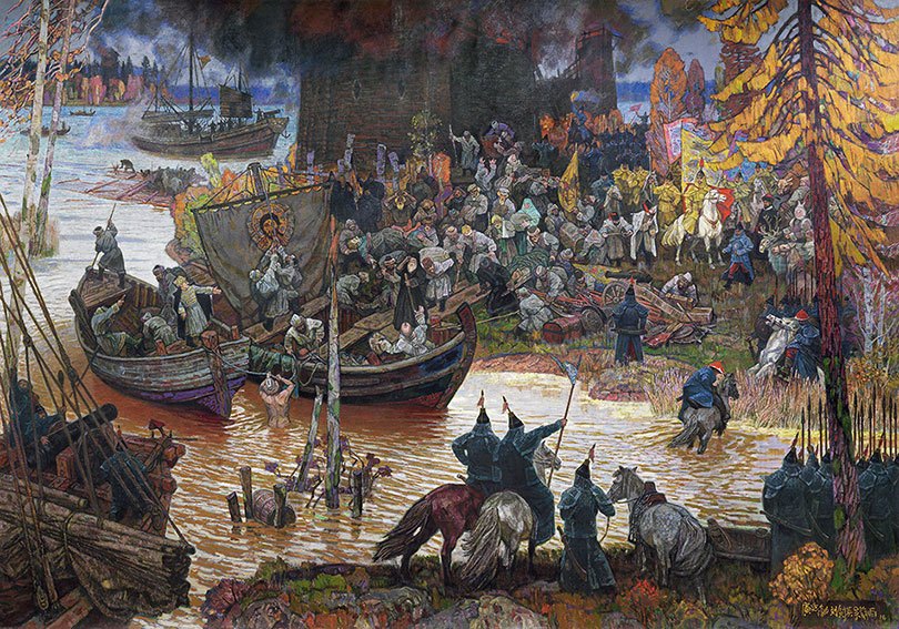 广廷渤、吴静雨、刘剑英绘油画《雅克萨自卫反击战》 