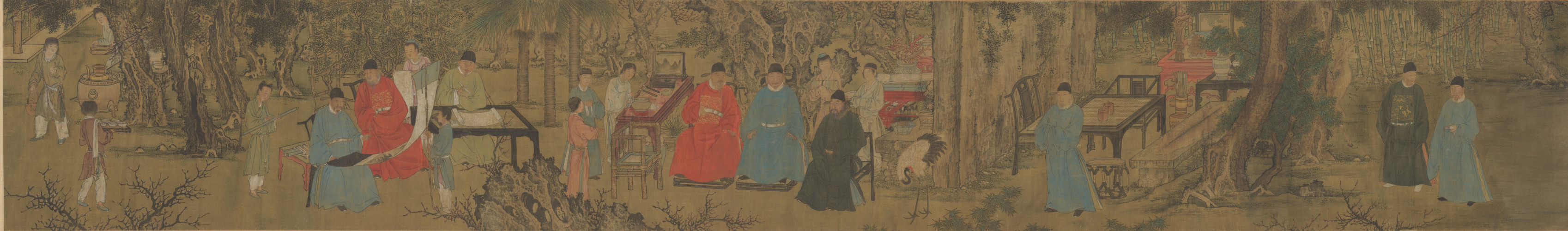 大都会版《杏园雅集图》，居正中着青色纱帽团领补服者为杨士奇 