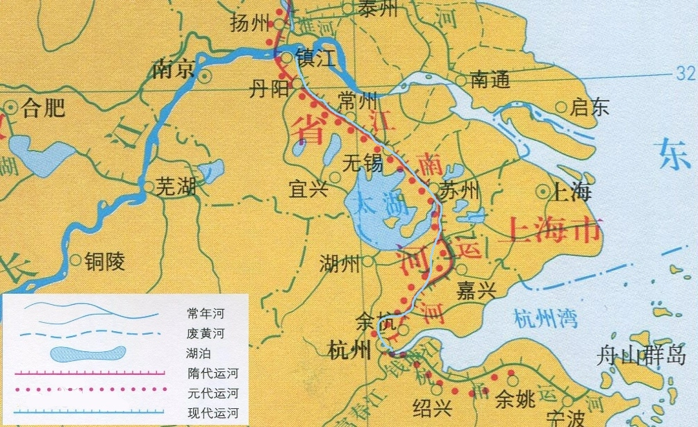 江南运河变迁示意图