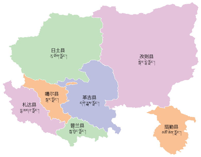 阿里地区行政区划示意图