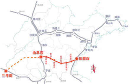 日兰高速铁路日曲段线路走向示意图 
