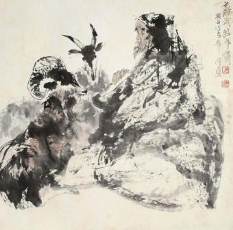 今人王明明绘《苏武牧羊》（1988）