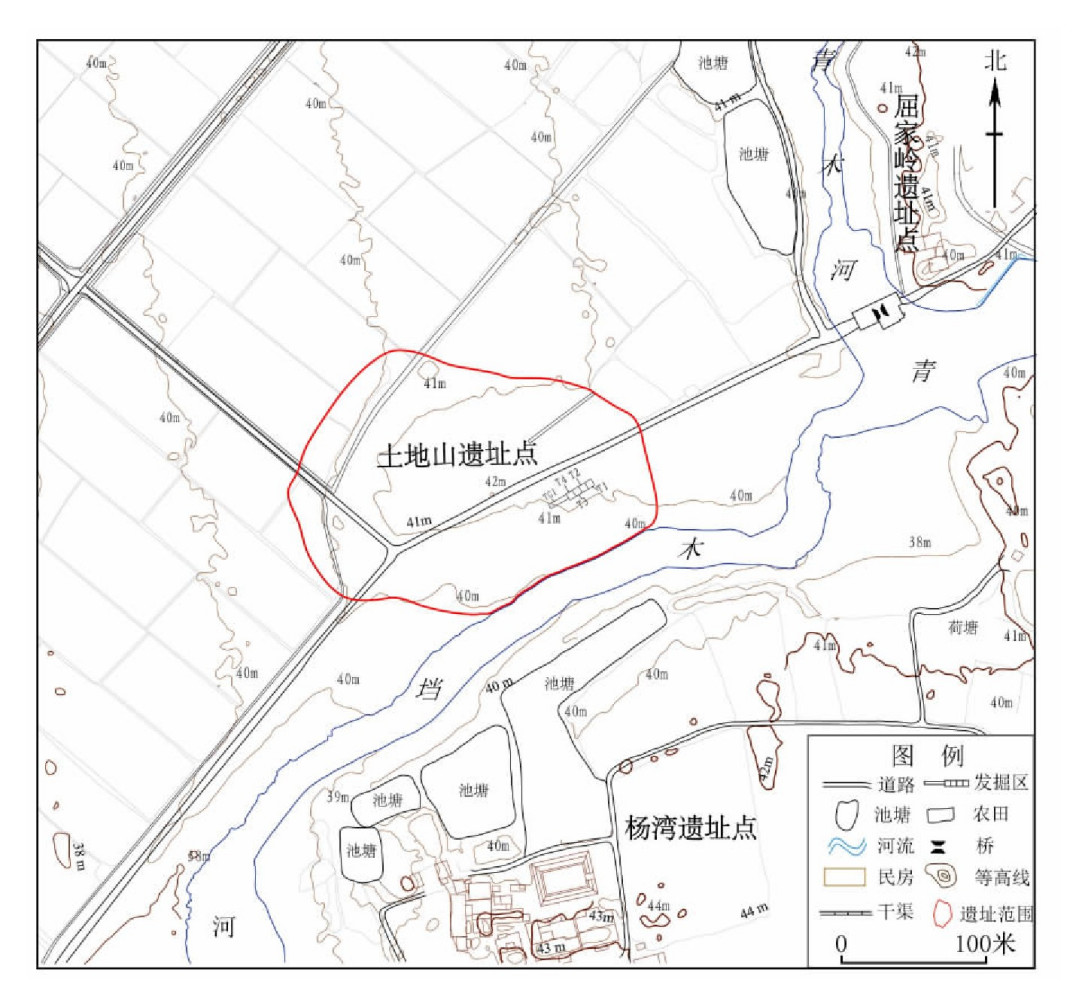屈家岭遗址的部分遗址点分布地图