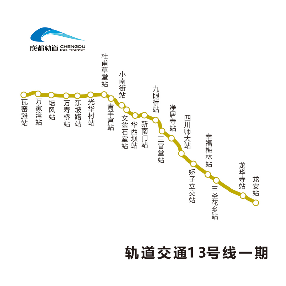 成都地铁13号线一期工程走向示意图