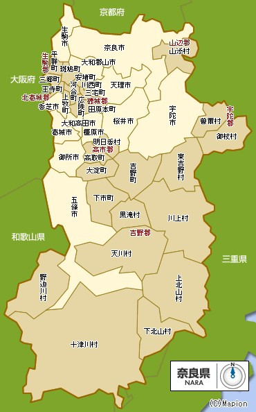奈良县行政区划图 