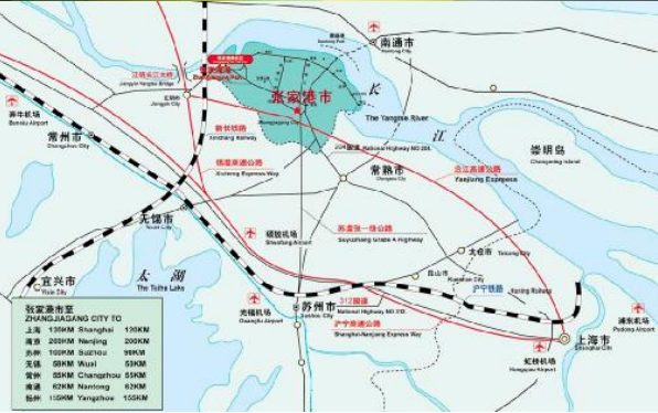 张家港市地理位置示意图 