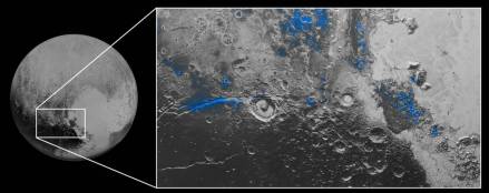冥王星表面发现水冰的地区（蓝色区域）