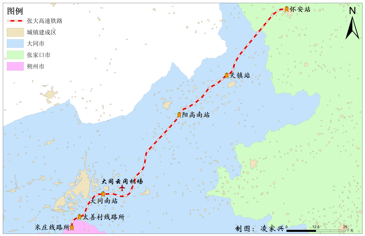 张大高速铁路沿线车站示意图