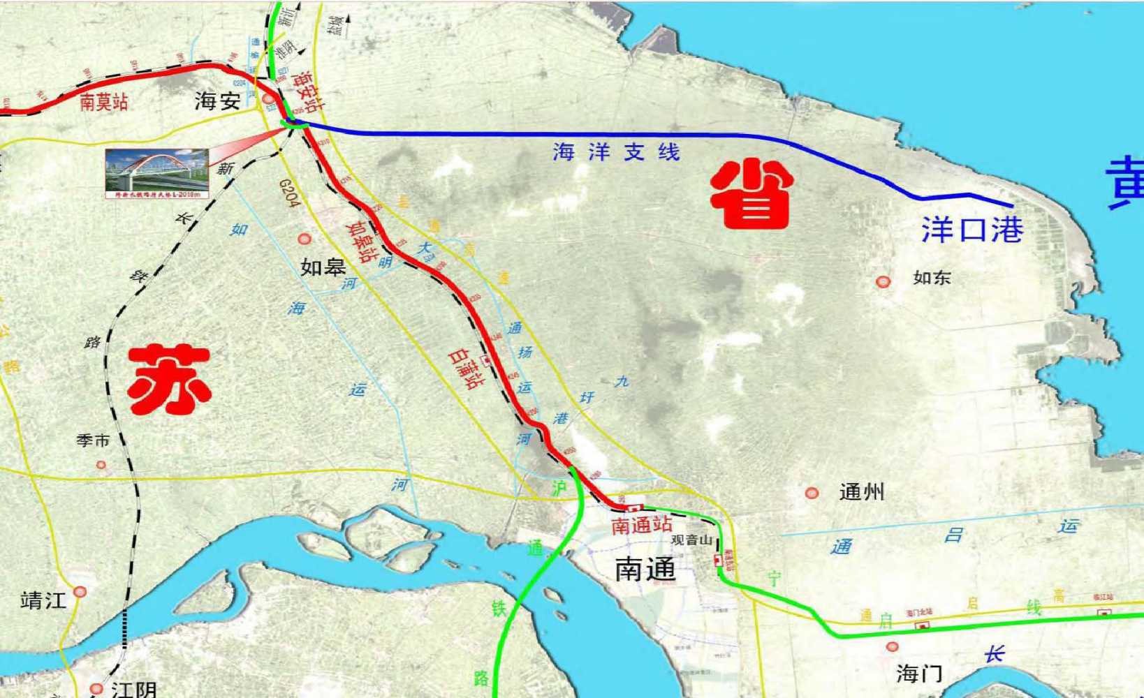 宁启铁路海安站至南通站线路走向图