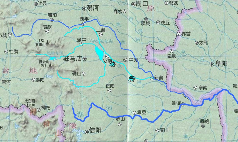 汝河的位置及干流走向