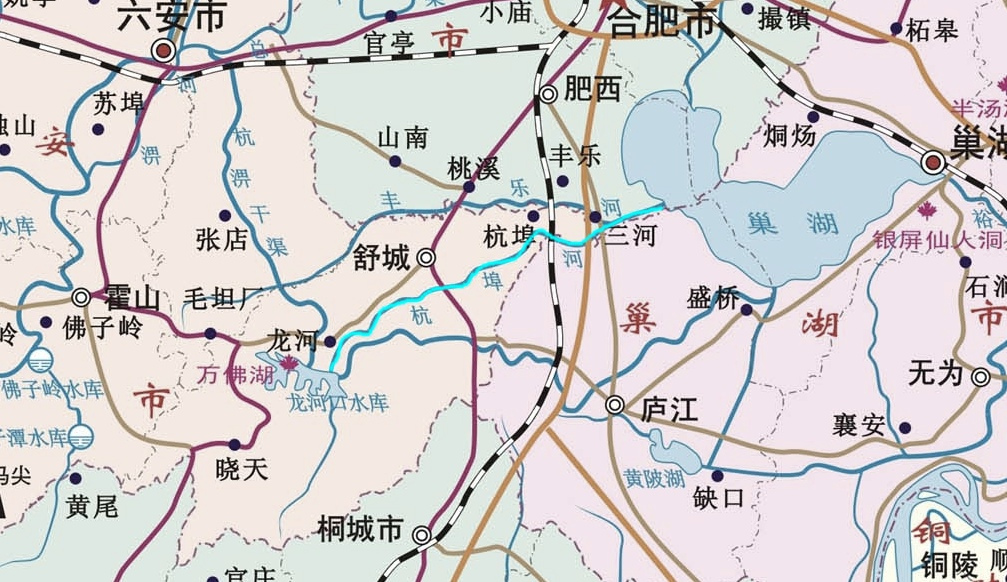 杭埠河河道走向示意图