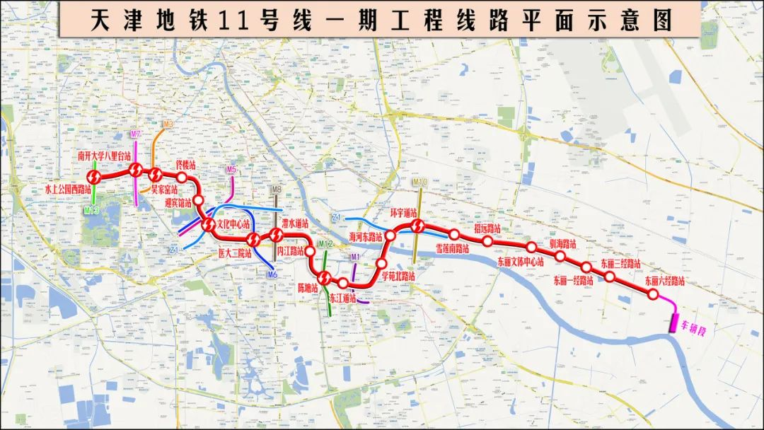 天津轨道交通11号线一期工程线路走向示意图