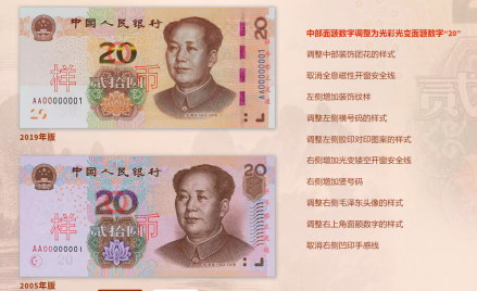 20元纸币正面对比