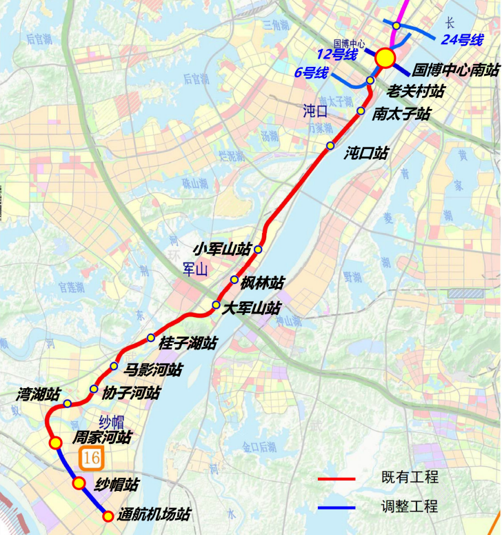 武汉地铁16号线线路走向示意图  