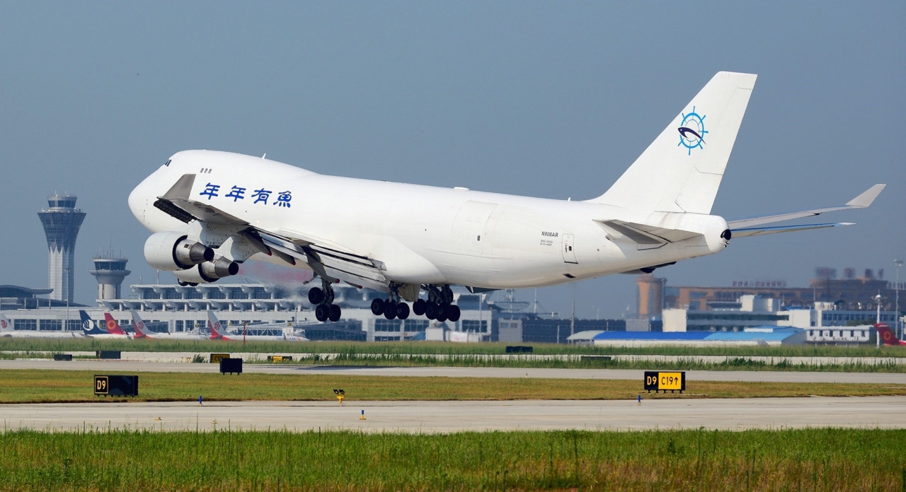 波音B747货机（洲际货运航线）降落长沙黄花国际机场