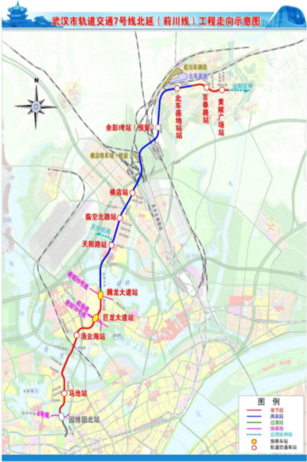 武汉地铁7号线北延线线路走向示意图