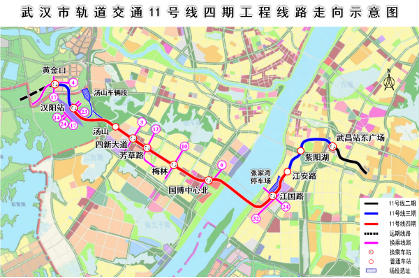 武汉地铁11号线四期工程线路走向示意图