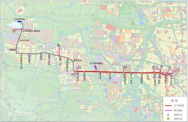 郑州地铁10号线一、二期工程规划线路图（车站名称仅供参考）