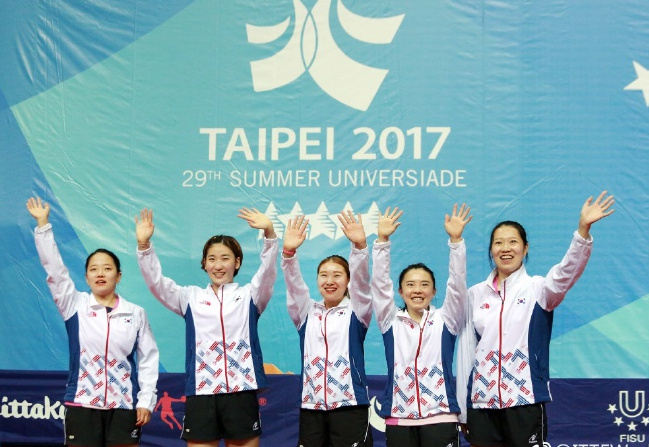 田志希（右二）率韩国女团登顶世界大学生运动会女团冠军 