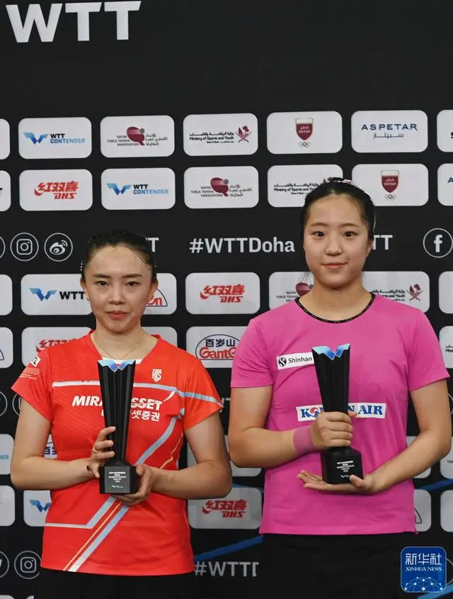 田志希（左）获WTT常规挑战赛多哈站女双亚军 